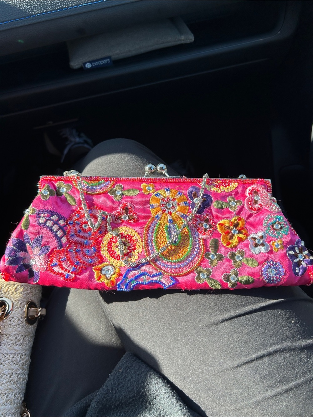 Kiss lock clutch hot pink embellished with beads and sparkle